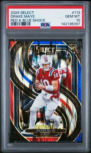 2024 Panini Select #113 Drake Maye RC Red & Blue Shock PSA 10 Gem Mint