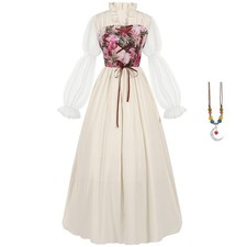 Women Renaissance Corset Dress Victorian Medieval Costume Floral Fairy Dresse...