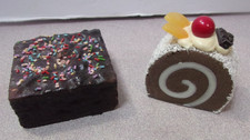 Display Fake Food Props: Fudge Brownie & Brown Swiss Roll