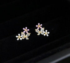 Dainty Floral Stud Earrings Girl Cute Gift 14K Gold Plated, Enamel Detail