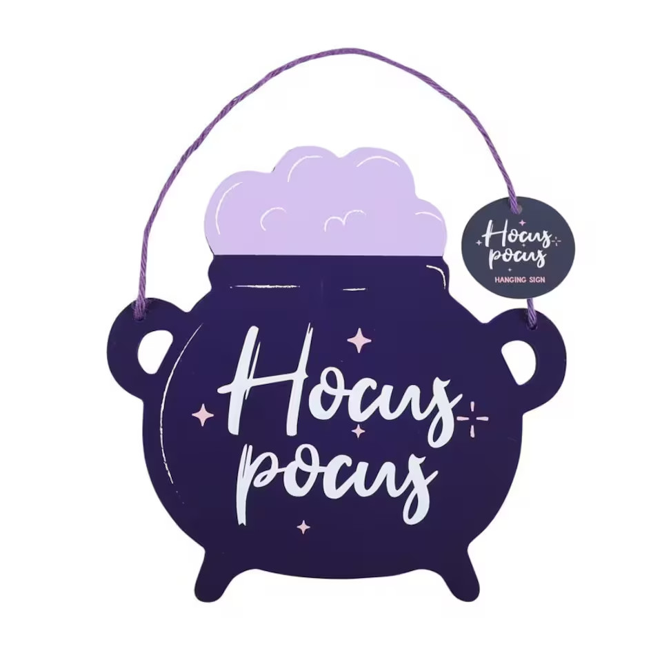 Halloween Hocus Pocus Decorations Purple Cute Fun Hanging Cauldron Happy Signs - Image 2