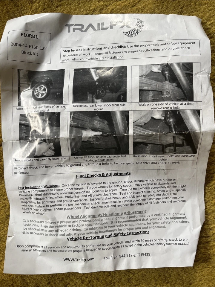 Trail FX F10RB1 2004-14 F150 1” Block Kit - Image 2 of 3