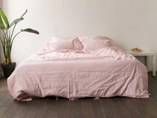 Light Pink Linen Duvet Cover Set, 3 Peice Stonewashed Linen Bedding Cover Set,