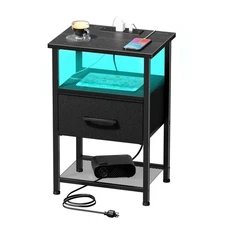 Nightstand with Charging Station and Drawer, End Table Bedside Table with 20 ...
