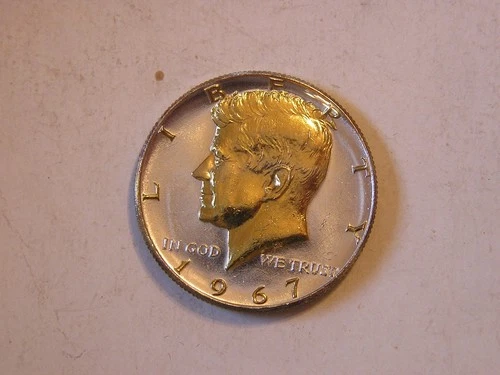 DANBURY MINT 1967 KENNEDY HALF DOLLAR 24K GOLD & .999 SILVER PLATED COIN