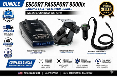 Escort Passport 9500 iX Radar Detector Blue Display Kit Tested Working Preowned