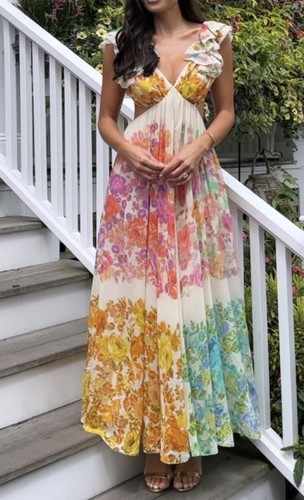 Zimmermann Raie Floral Cut Out Maxi Dress Size 2 UK 12 Silk RRP £1,330