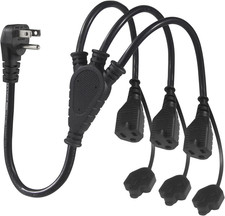 Outdoor Power Splitter 3-Outlet with Flat Plug 1.5FT SJTW 16AWG 3-Prong
