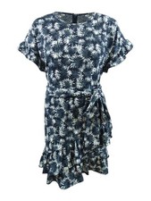 MICHAEL Michael Kors Women's Palm Ruffle-Sleeve Dress (XL, Chambray)