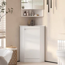 Corner Bathroom Vanity Sink Combo for Small Space Bathroom Storage Cabinet White