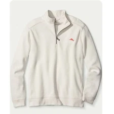 Tommy Bahama Nassau Half Zip Cotton Cream Pullover Sweater Sweatshirt Size Large