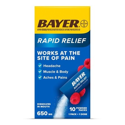 2 boxes Bayer Rapid Relief 650mg Powder Packs Raspberry 30 count