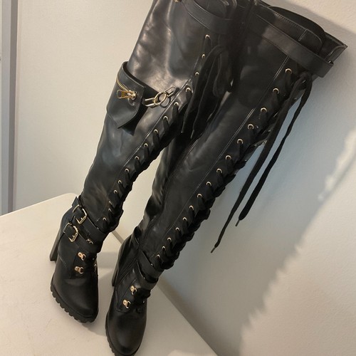 Thigh high Elira High black Heel over the knee Boots - Picture 8 of 12