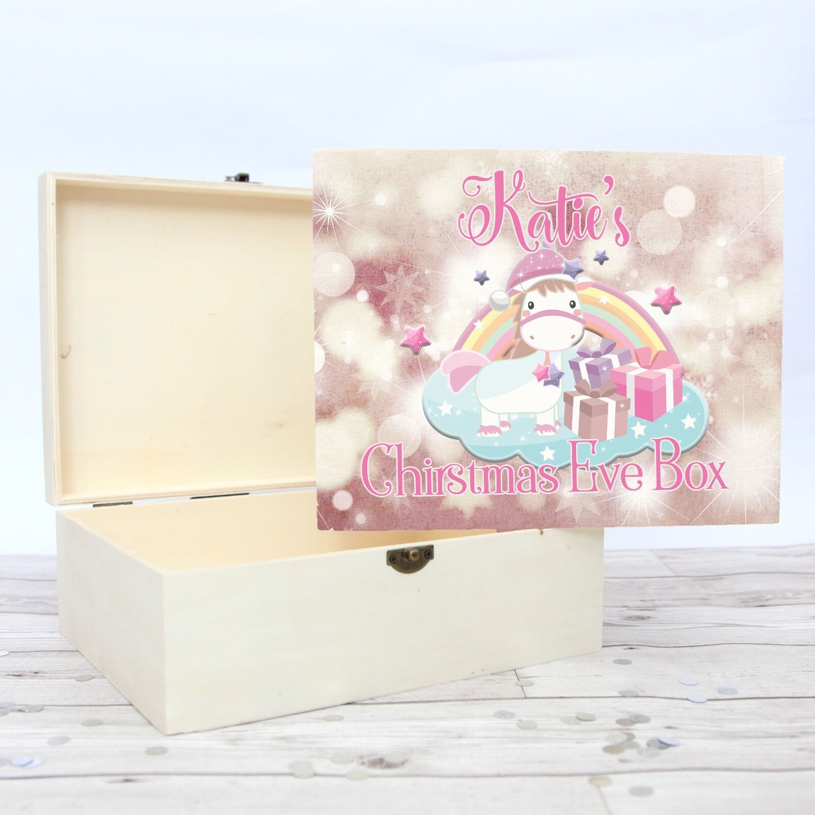Personalised Unicorn Christmas Eve Box Crate Treat Naughty Elf Stocking Gift eBay