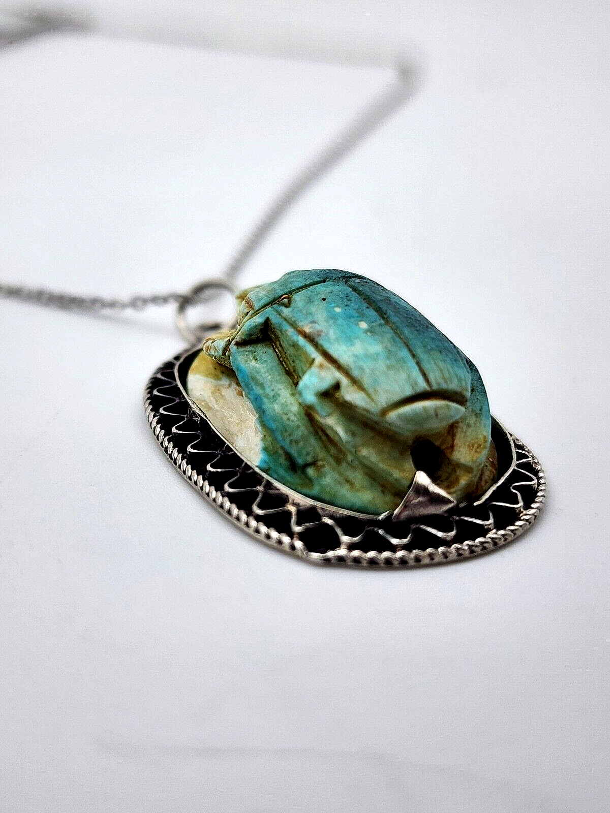 Unique Ancient Egyptian Scarab Necklace Rare Handmade Beetle