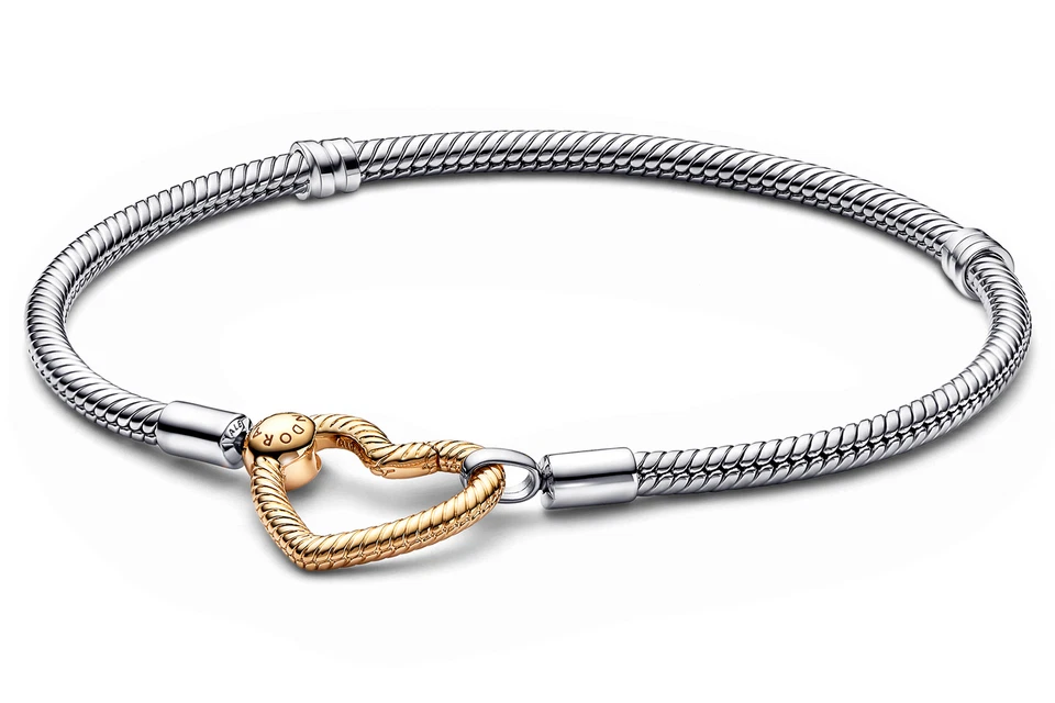 PANDORA Schmuck Damenarmband 925 Silber mit Goldfarbenem Herz-Verschluss 569539C