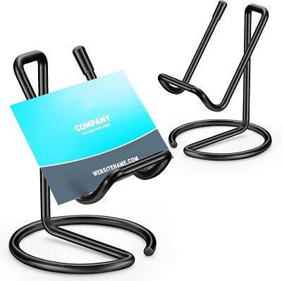 2 Pieces Metal Business Card Holder for Desk, Cell Phone Stand, Elegant Line