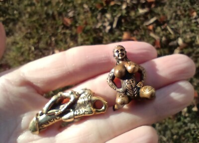 Set 2 Brass Metal Lady Amulet Phallic  Thailand CH7433