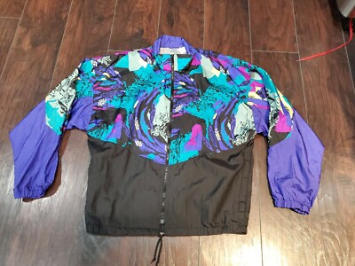 Vtg Womens Asics Tiger Windbreaker Running Run Jacket Color Block Unique EUC 