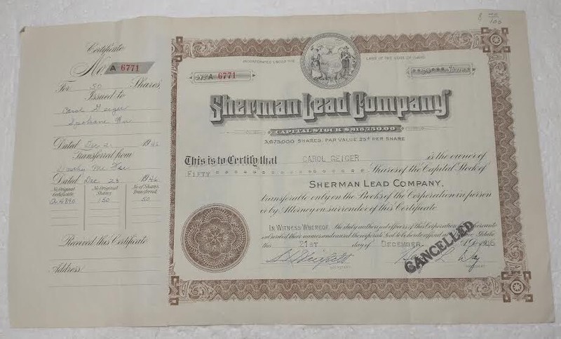 1946 SHERMAN LEAD CO 50sh ctf#6771 w/seal, stamps, EXCELLENT RARE Some wear
