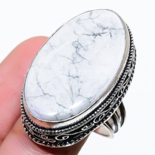 Howlite Gemstone Handmade 925 Sterling Silver Jewelry Ring Size 8 US