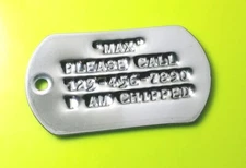 MILITARY STYLE I.D. TAG with CUSTOM DEBOSSED PRINT on Stainless Steel Blank. 