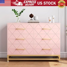 6-Drawer Dresser Large Capacity Wooden Chest of Drawers w/Metal Handles Pink
