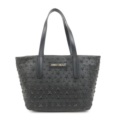 JIMMY CHOO Sofia/S Star Emboss Calf Leather Tote Bag Black