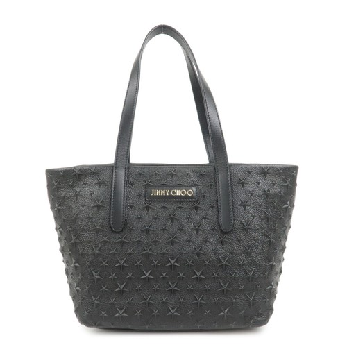 JIMMY CHOO Sofia/S Star Emboss  Calf Leather Tote Bag Black Authentic Used