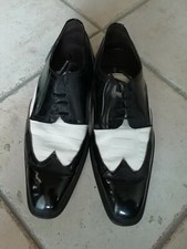 Men's elegant leather stretch shoes glossy black and white, made in Italy