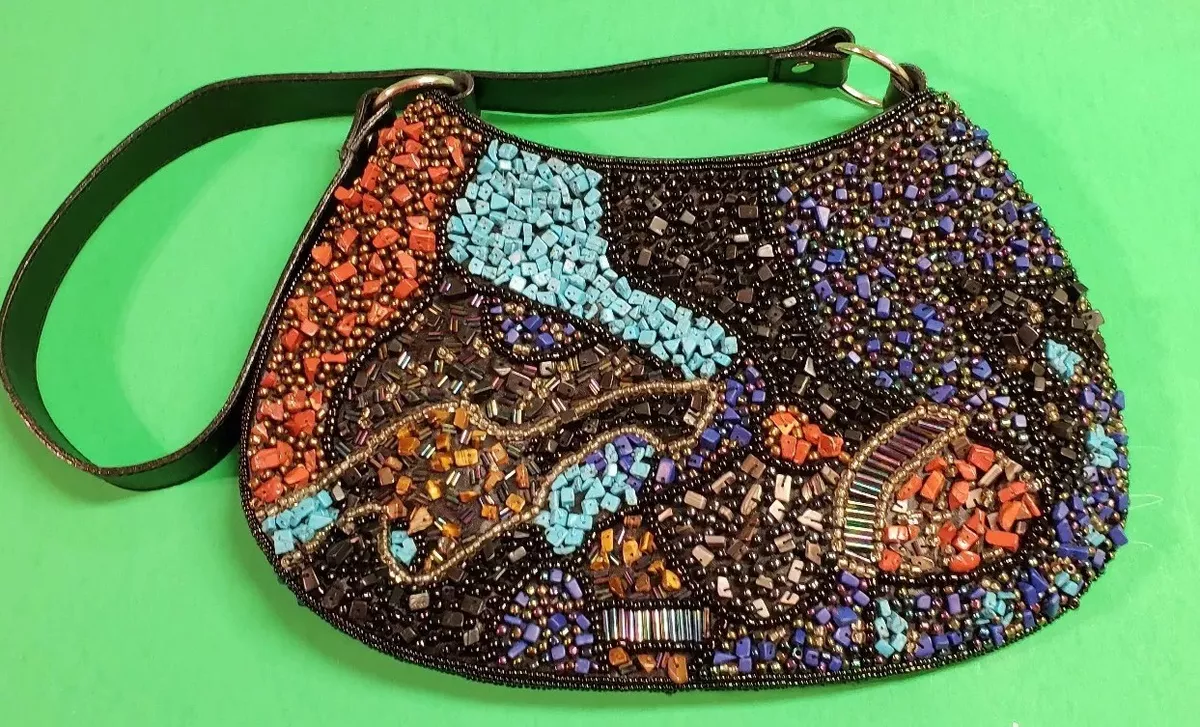 Chicos Gem Stone Beaded Handbag Purse Coral Lapis Turquoise | eBay