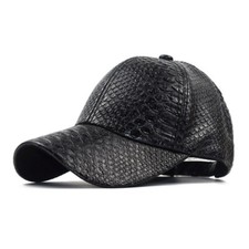 Adjustable Female Male Sunshade Hat Snake Skin PU Leather Baseball Cap