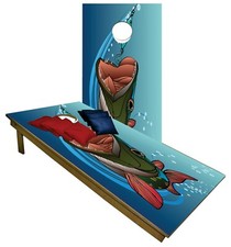 Fishing Hook CORNHOLE BEANBAG TOSS GAME w Bags Game Board Fish Ocean Set