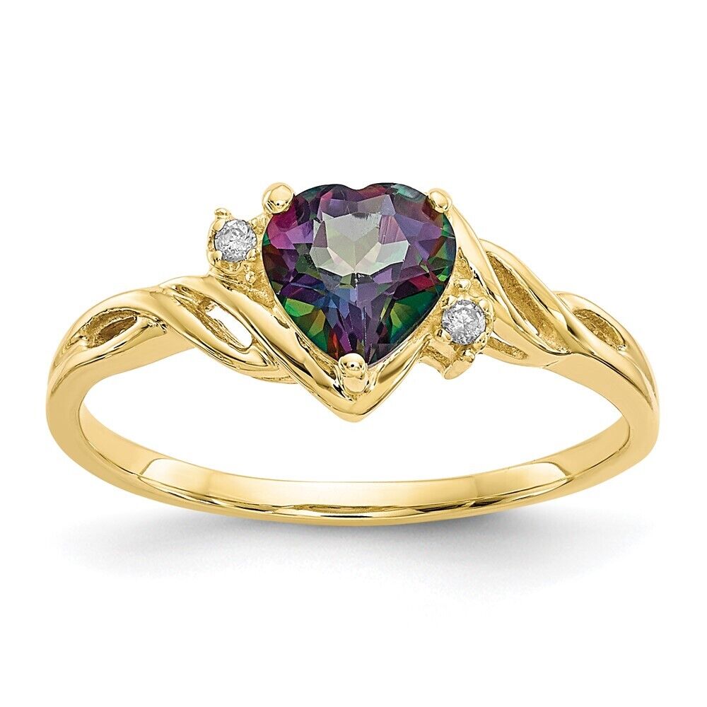 10k Yellow Gold Heart Mystic Fire Topaz And .01ct Diamond Ring 10k Yellow Gold Heart Mystic Fire Topaz And .01ct Diamond Ring