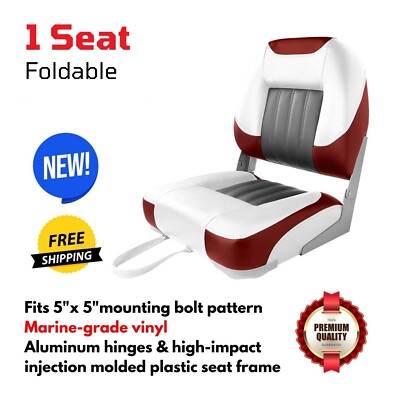 Red White Low Back Boat Seat Fold-Down Chair for Fishing Bass Boat Pontoon Dock
