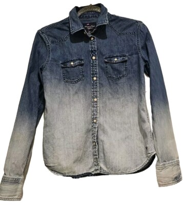 American Eagle Outfitters Button Up Womens Shacket Bleaches Denim Size S/P Pear