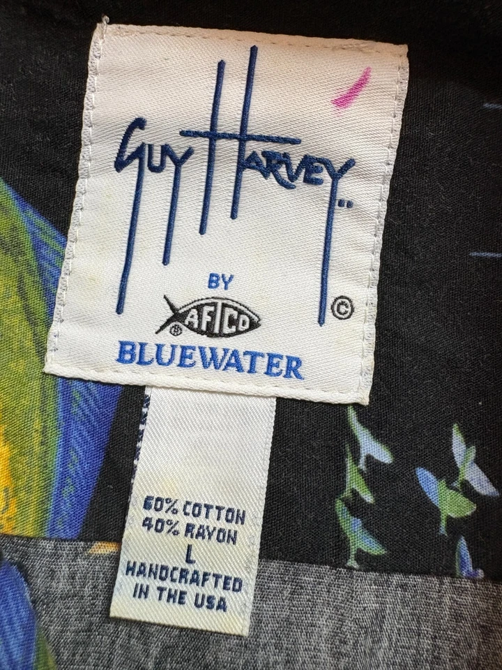 Рубашка на пуговицах мужская Guy Harvey большая рыба махи махи дельфин черная с коротким рукавом - Изображение 4 из 4