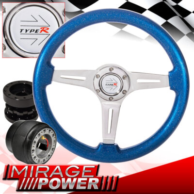 Metallic Ocean Blue Deep Dish Steering Wheel + Black Extender For 01-05 Eclipse