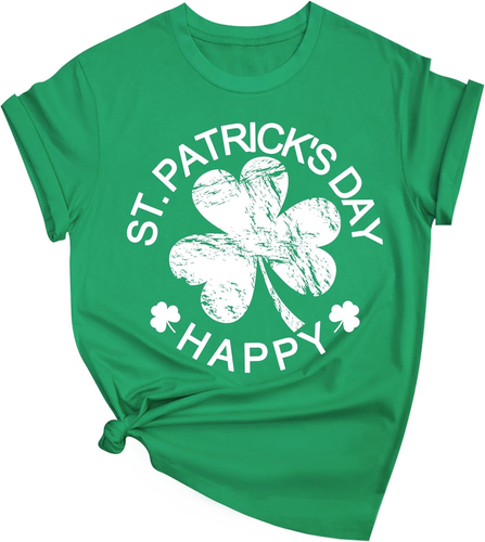 St Patrick'S Day Shirts for Women:Lucky Irish Shamrock Crew Neck Short-Sleeve Gr - Picture 2 of 12