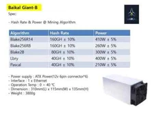 Baikal Giant B –110V or 220V Low Power Multi-Algorithm ASIC Miner  🚀