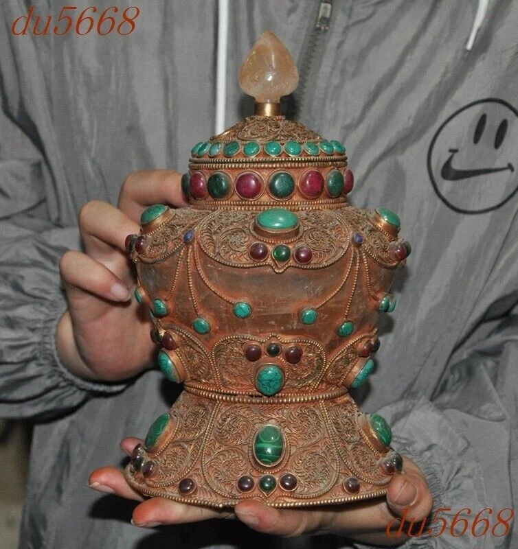 8,4" filigrana dourada prata incrustada cristal gema tanques tanque Crock pote frasco vasilha - Imagem 4 de 4