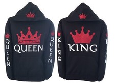 King & Queen Sudaderas con Capucha para Pareja Corona Rojo Brillo Sudadera con Capucha Adultos+Niños
