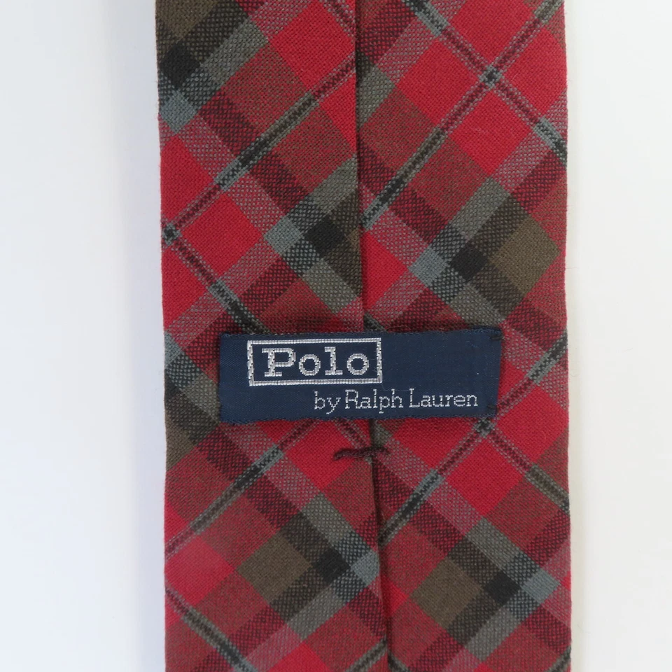 Ralph Lauren Polo Corbata Rojo Verde Lana a Cuadros 3.5" 56" EE. UU. Hecho a Mano Foto 4 de 4