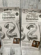 2 #2 Anagram Number Silver Minishape 16" Foil Balloons New! No Helium Required