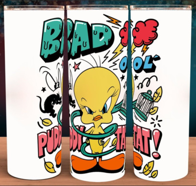Tweety Bird Bad Ool Puddy Tat Cartoon Tumbler 20oz