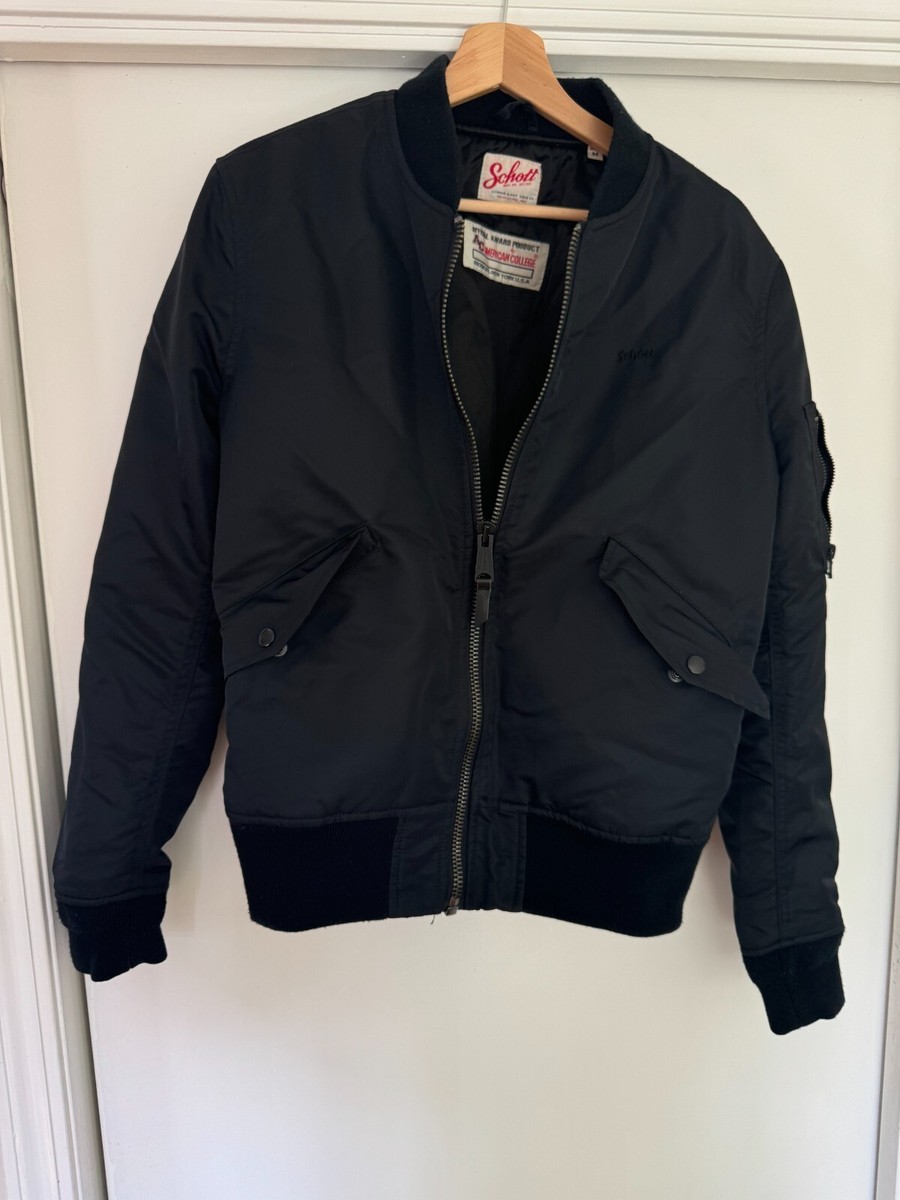 Schott x American College MA-1 Black Nylon Bomber Jacket Schott x American College MA-1 Black Nylon Bomber Jacket