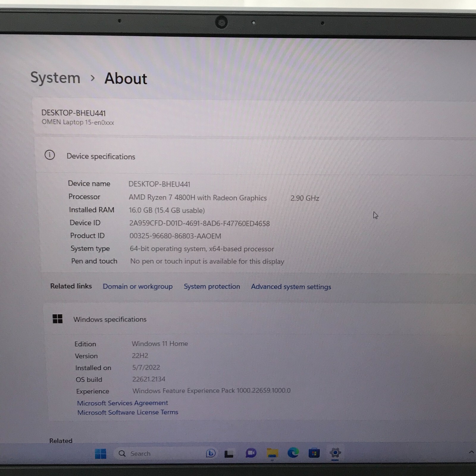 HP OMEN 15-en0013dx 15.6" AMD Ryzen 7 4800H @ 2.90GHz 16GB RAM 512GB SSD Win 11 - Picture 2 of 8