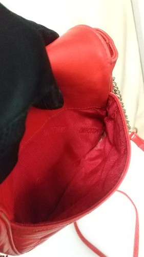 MOSCHINO Women's Red Quilted Heart Leather Shoulder Bag w/ Flap Pocket - Picture 11 of 20