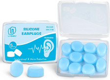 Soft Moldable Silicone Earplugs for Sleep, 5 Pairs, SNR 27Db Noise Cancelling Sl