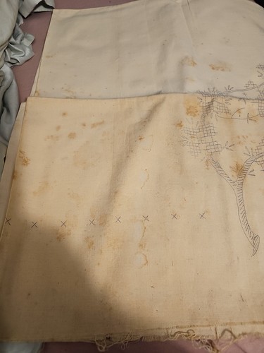 VINTAGE HAND EMBROIDERED CUTWORK LINEN NAPKINS TABLE MATS RUNNER UNUSED - BEIGE - Picture 7 of 8